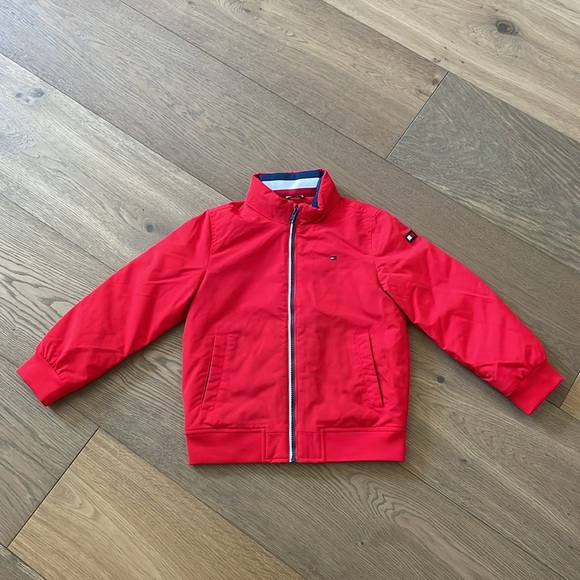 TOMMY HILFIGER Boys Red High Neck Zip-Up Solid Bomber Jacket Sz Small 6-7 NWT - Picture 5 of 15